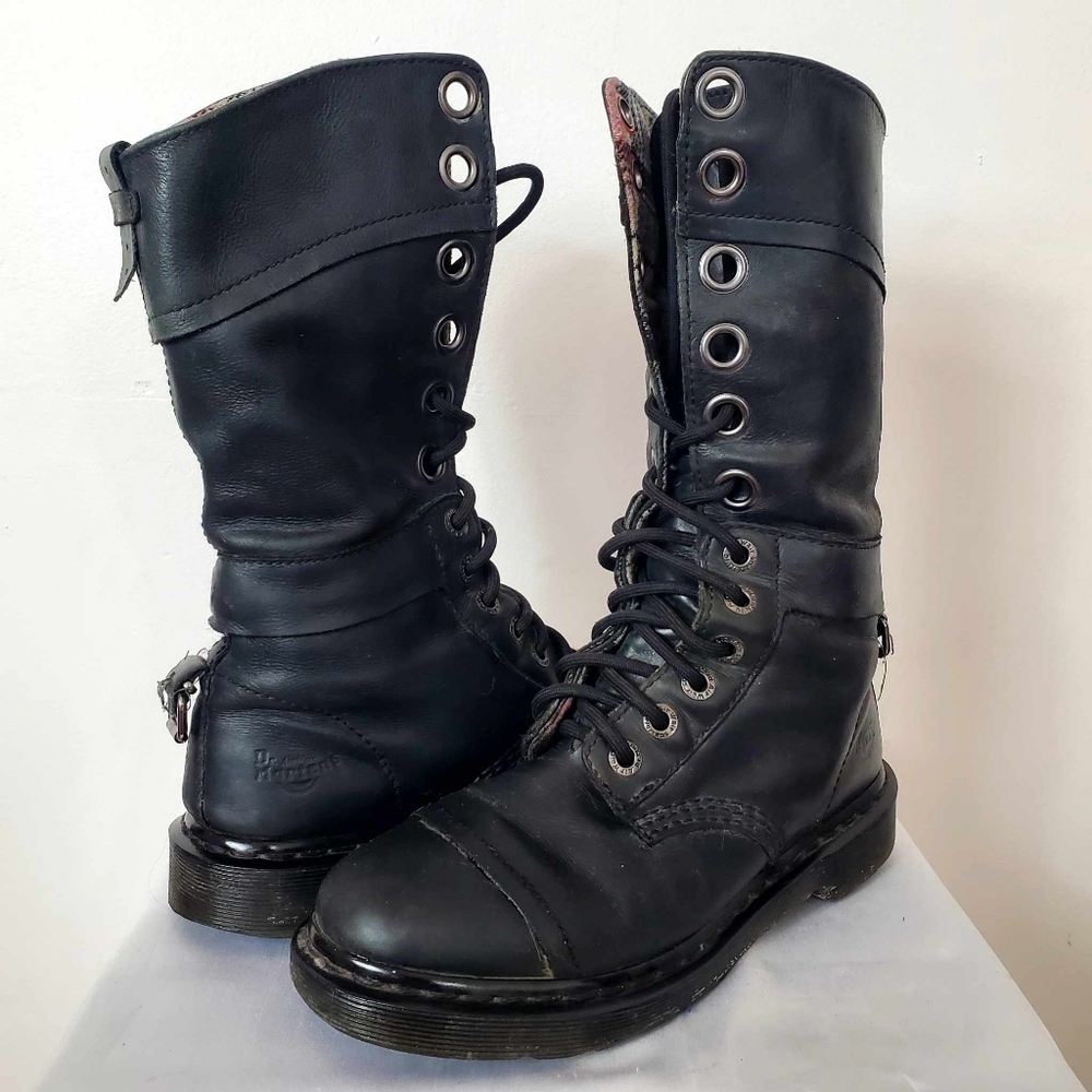 Dr. Martens Black Leather Combat Moto Boots